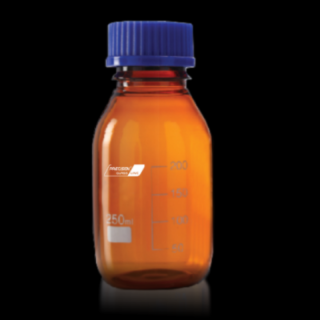 Frasco Reagente Vidro Ambar Graduado com Tampa Azul Anti Gota 1000ml