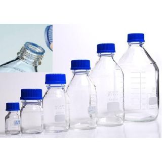 Frasco Reagente Vidro Borosilicato Incolor Graduado com Tampa Rosca Azul Anti Gota 500ml