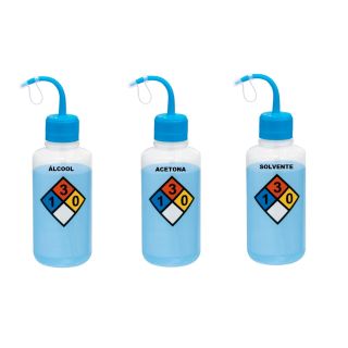 PISSETE / FRASCO LAVADOR COM CLASSIFICACAO DE RISCO XILENO CAPACIDADE 500ML - BICO CURVO - J.PROLAB