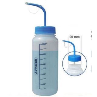 Pissete / frasco lavador graduado boca larga capacidade 500ml - bico curvo - j.prolab