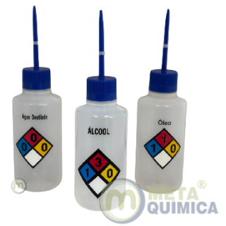 Pissete / Frasco Lavador com Classificacao de Risco Tolueno Capacidade 500ml - Bico Reto