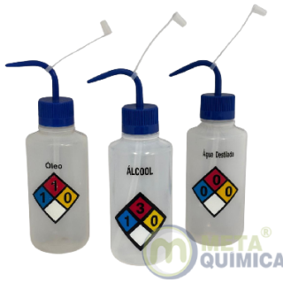 Pissete / Frasco Lavador com Classificacao de Risco Etanol Capacidade 1000ml - Bico Curvo