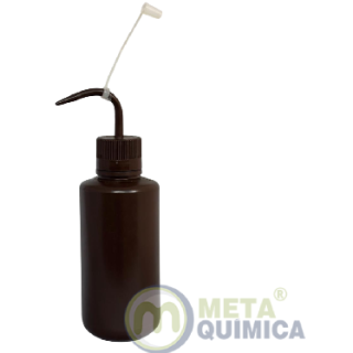 PISSETE / FRASCO LAVADOR SEM GRADUAÇÃO COR AMBAR CAPACIDADE 125ML - BICO CURVO