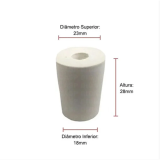 Rolha Borracha Com Furo Nº 07 (Ø Superior 23Mm - Ø Inferior 18Mm - Altura 28Mm)