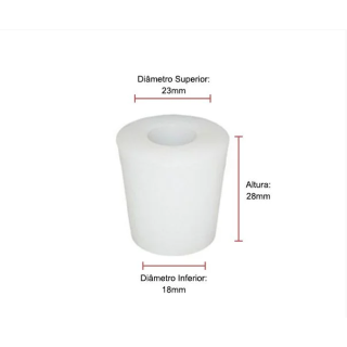Rolha Silicone Com Furo Nº 07 (Ø Superior 23Mm - Ø Inferior 18Mm - Altura 28Mm)