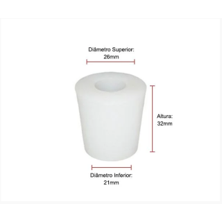 Rolha Silicone Com Furo Nº 08 (Ø Superior 26Mm - Ø Inferior 21Mm - Altura 32Mm)