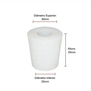 Rolha Silicone Com Furo Nº 09 (Ø Superior 30Mm - Ø Inferior 25Mm - Altura 30Mm)