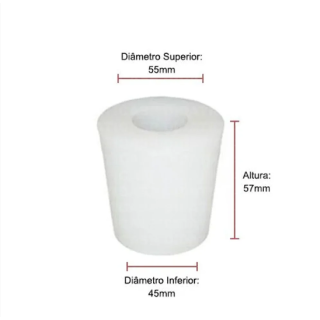 Rolha Silicone Com Furo Nº 15 (Ø Superior 55Mm - Ø Inferior 45Mm - Altura 57Mm)